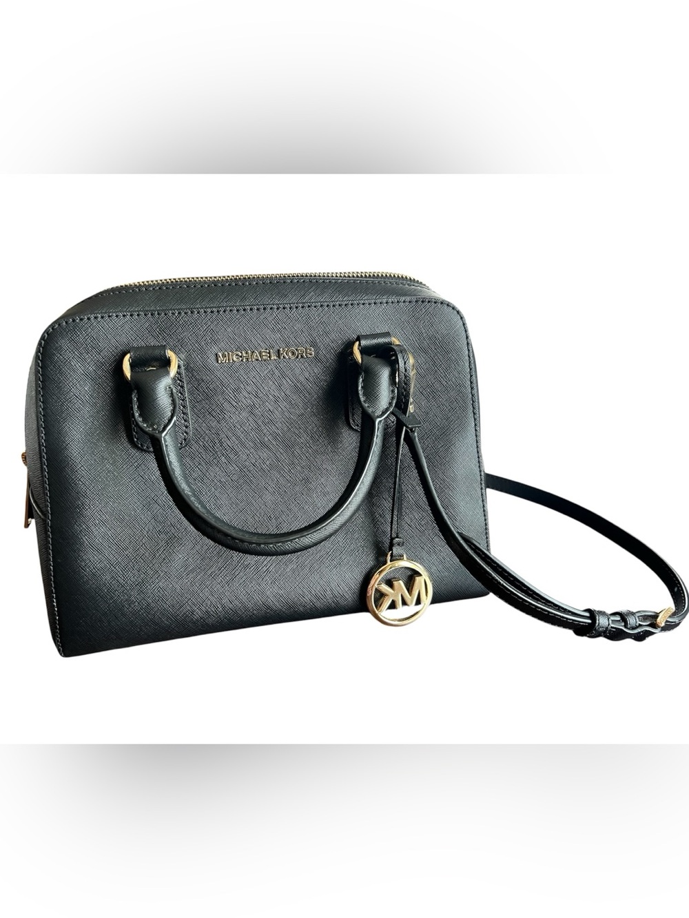 Michael Kors Sandrine Small Saffiano Leather Satchel Crossbody Black 38H7CD2S1L